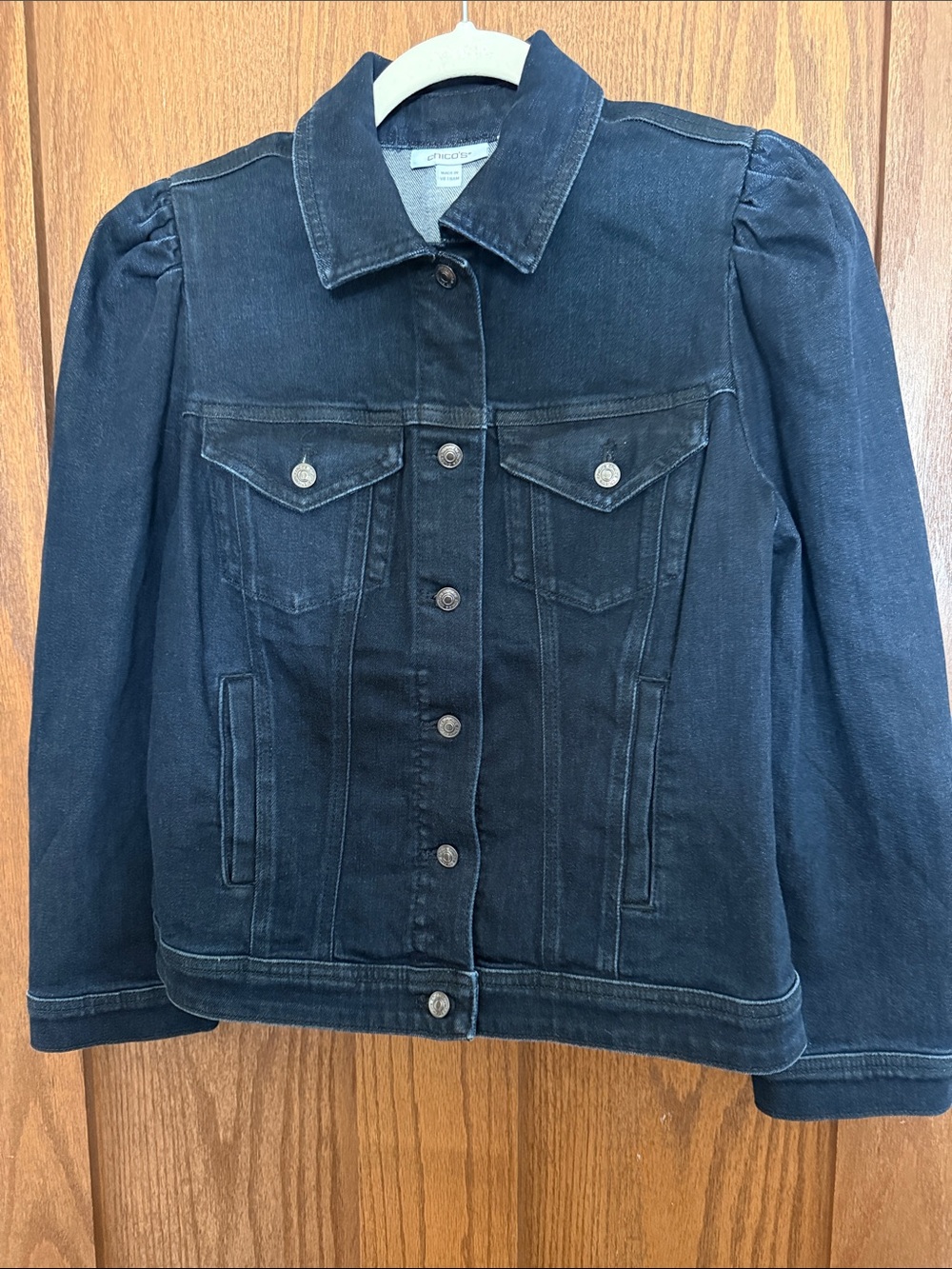 Chico's Dark Indigo Denim Jacket with Puff Shoulders